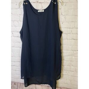 Womens Black Chiffon Sleeveless Round Neck Shift Dress Size Large